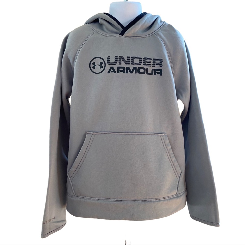 Under Armour Boys Kids Pullover Kangaroo Pockets Hoodie GRAY - Size Youth Small